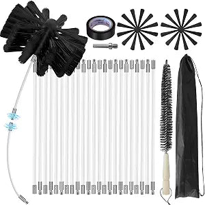 30Feet Chimney Sweep Kit - 6 in Brush Head, Dryer Vent Cleaner, Rotary Cleaning System for Flue/Fireplace/Sewage Pipe/Hood With 23 Nylon Flexible Rods