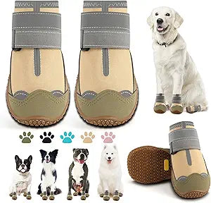 Dog Boots for Large Dogs, Medium Dog Boots & Paw Protectors for Hardwood Floors, Outdoor Dog Booties for Hot Pavement Winter Snow Hiking, Dog Shoes with Reflective Strips