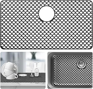 Sink Protectors for Kitchen Sink - Large 28.4"x 15" with Rear Drain Hole Heat Resistant Easy Clean Non-slip Silicone Kitchens Sinks Mat for Bottom of Kitchen Sinks Stainless Steel(Black)-72x38CM