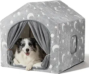 Indoor Dog House, Night-Luminous Star Dog Tent with Frame, Washable Dog Cave Bed, Suitable for 36-66 lb Medium and Large Dog