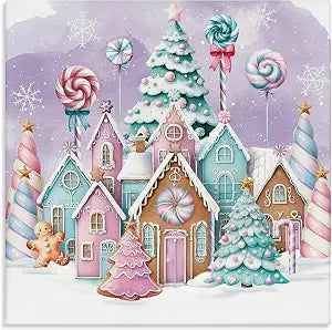 Gingerbread Candy Town Holiday, 24 x 24 Inch Canvas Wall Art