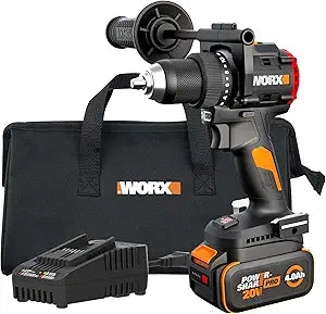 WORX Cordless Drill Driver, 20V 930 inlbs Brushless Power Drill Driver, Powerful and Faster Drilling and Driving, Compact 6.3" length, 20V 4.0 Ah Battery and Charger Included, PowerShare