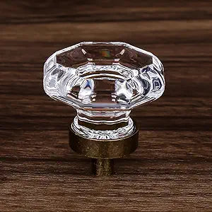 Vintage Glass Crystal Dresser Cabinet Knobs Antique Brass, Octagon Knobs and Pulls for Dresser Drawers, Bathroom Kitchen Cabinet Drawer Knobs Set, 16 Pcs