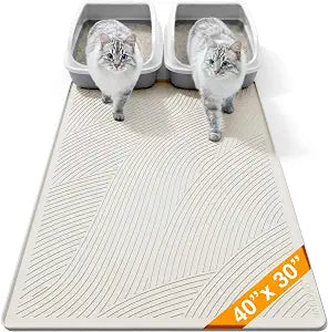 Cat Litter Box Mat - XL Extra Large Size 40 x 30 in, Water Proof, Kitty Litter Trapping Mat, Easy to Clean, Scatter Control, Odorless, Pet Supplies for Indoor Cats, Beige Gray