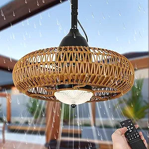 Waterproof Outdoor Ceiling Fan with Lights Remote Control, Wet Rated Gazebo Fan with 3 Color Temperatures&Dimmable LED Light, Boho Rattan Plug in Ceiling Fan for Indoor Bedroom/Outdoor Patios