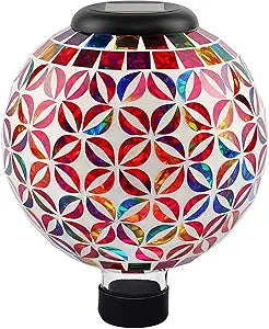 VOREEN 8 Solar Mosaic Garden Ball, Colorful Glass Outdoor Globe with Solar Light, IP44 Waterproof Yard Decor Sphere for Patio Lawn Pathway, All-Weather, Auto On/Off