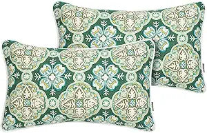 FUNHOME Outdoor Lumbar Pillow with Insert 12x20 Inch Pack of 2-Green Medal