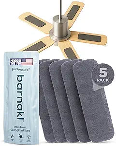 Barnakl Ultra Fresh Ceiling Fan Filters | Made with Zeolite and Coconut Shell Carbon to Trap Odors and Airborne Contaminants | Odorless, Fits All Ceiling Fans (5-Pack)