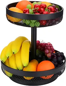 IBERG 2 Tier Fruit Basket, Detachable Metal Storage Basket