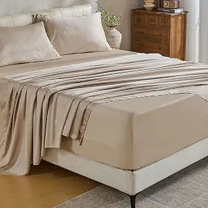 MEISHANG Extra Deep Pocket Cotton Sheets King Size - 100% Egyptian Cotton 1000 Thread Count - Fits 18"-24" in Deep Mattress,Oeko-Tex Certified, Soft & Breathable - 4 Piece (King, Linen)