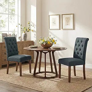 TLSUNNY Dining Chairs Set of 2/4, Button-Tufted Parsons Design Upholstered Fabric Chairs with Solid Wood Legs, for Dining Room & Kitchen (Gray, Set of 2)