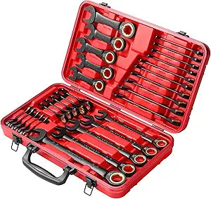 STARWORK TRUE MECHANIC 30-Piece 2-IN-1 Ratcheting Wrench Set, 120-Tooth, SAE&Metric, Gift Series with Red Case, Professional