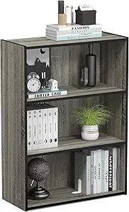 Furinno PASIR Book Shelf, 3-Tier Bookshelf, Storage Shelves Bookcase, 9.7 x 23.7 x 31.5, for Living Room, Bedroom, Home Office, French Oak