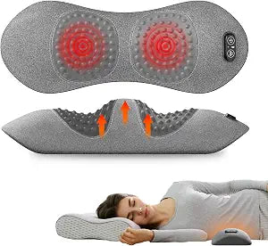 3-in-1 Electric Lumbar Support Pillow for Bed and Chair, Triple Fusion Back Massager with Heated, Vibration and Traction for Lower Back Pain Relief and Spine Support, Gray.