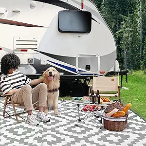 RVGUARD Outdoor Rugs, Reversible Patio Mat 9 x 12 ft, Waterproof Camping Rugs for Indoor/Outdoor, Patio, RV, Picnic, Beach, Backyard, Deck, Gray & White