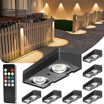 VOLISUN Solar Fence Lights with Remote Control, 50 Lumen LED Fence Lights Solar Powered, IP65 Waterproof, 10 RGB Color Long-Lasting Solar Lights for Backyard Garden Deck Patio Railing (8 Pack)