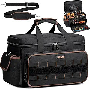 17 Inch Heavy Duty Tool Bags for Men Women, 20 Pockets Portable Tool Bag with Adjustable Shoulder Strap, Wide Mouth Tool Bag Organizer for Electricians Mechanics Carpenters HVAC