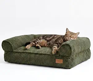 FUKUMARU Dog Couch Bed, Corduroy Cozy Cat Bed for Indoor Cats with Washable Cover, 28in Waterproof Orthopedic Dog Beds Sofa for Small Dogs and Large Cats, Cute Warm Cotton Pet Sofa, Green