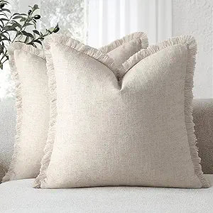 ZWJD Pillow Covers 26x26 Set of 2 Throw Pillow Covers with Fringe Chic Cotton Euro Shams Square Cushion Covers for Couch Sofa Bed Living Room Farmhouse Boho Decor, Natural Beige