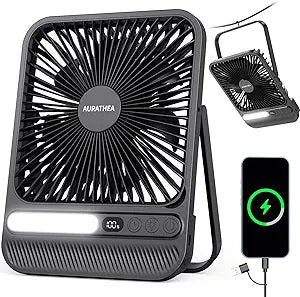 10000mAh Travel Fan, 7Γ Portable Desk Fan, Ultra-thin Rechargeable Camping Fan with LED Light, Display, Timer for Camping, Office, Bedroom, Outdoor, Cruise Ship Essentials