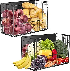 2 Set Magnetic Shelf for Fridge , Fruit Potato & Onion Storage Bins, Pantry Organizers & Storage, Large Container Magnetic Basket for Refrigerator, Kitchen Counter, Cabinet, Magnetic Fridge Organizer