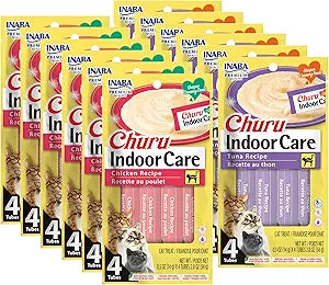 INABA Churu for Cats, Functional, Creamy Lickable Pure Cat Treat for Indoor Care and Hairball Control, 0.5 Ounces Each, 48 Tubes (4 per Pack), 2 Flavor Tuna and Chicken Variety Pack