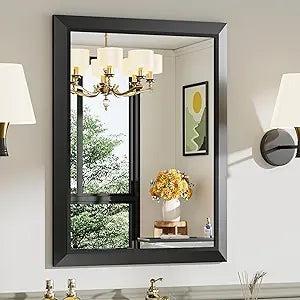 Briivue 24x30 Inch Black Bathroom Mirror for Wall, Thick Metal Framed Rectangle Mirrors for Over Sink, Bedroom, Living Room, Entryway, Anti-Rust, HD Tempered Glass