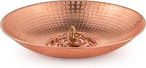 Copper Anchoring Basin  Hammered Metal Bowl for Rain Chain Downspout Gutters  Beautiful Decorative Fountain Dish Display for Outdoor Garden, Lawn & Patio Water Feature  11 Wide x 2 High
