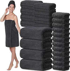 24 Pack Extra Large Bath Towel Set 4 Oversized 40x80 Inch Bath Sheet 8 Hand Towels 12 Washcloths Set Soft Absorbent Microfiber for Bathroom Beach Spa Gym Hotel Yoga (Dark Gray)