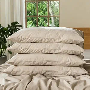 MooMee Bedding Pillowcases Pack of 4 100% Washed Cotton Linen Like Textured Breathable Durable Soft Comfy (Heathered Taupe, King)