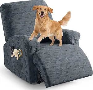 TAOCOCO Recliner Cover 3 Pieces Recliner Chair Covers, Stretch Jacquard Reclining Chair Cover, Furniture Protector Sofa Slipcovers Couch Covers with Elastic Bottom for Kids, Pets (Dark Grey)