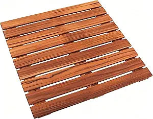 VaeFae Teak Shower Mat, Non-Slip Bath Mat, Luxury Spa Mat, Wooden Mat for Bathtub, 20 x 20 in