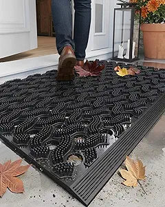 Color&Geometry Super Heavyweight TPE Stormproof Welcome Mat Outdoor, Eco-Friendly Materials Odor-Free Door Mat with Connectors & Non-Slip, All Weather Outside Entrance Barefoot Friendly, 17"x29" Black