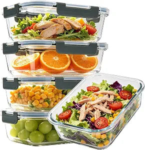 5 Pack 36oz Glass Storage Containers with Lids, Grey