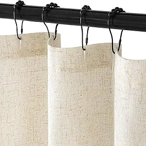 MIULEE Extra Long Linen Shower Curtain 90 Inches with 12 Metal Hooks Boho Farmhouse Heavy Buttonhole Fabric Shower Curtain Set Waterproof Thick Cloth Neutral Curtains for Bathroom W72*L90, Natural