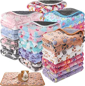 Newwiee 20 Pcs Waterproof Small Pet Fleece Blanket Bulk Washable Small Animal Cage Bedding Guinea Pig Puppy Dog Cat Pee Pad Liner Accessories(Assorted,12 x 12 Inch)