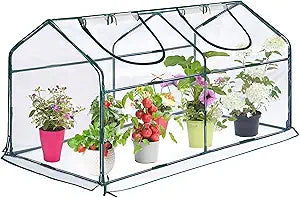 Mini Greenhouse for Outdoor,Portable Small Tunnel Greenhouses for Outdoors with Roll up Zipper Door for Gardening Plant,UV Waterproof Cover with 8 Ground Stakes (Clear, 71" x 36" x 36")