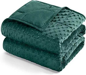 Kivik Cooling Weighted Blanket for Adults, 15 lbs Breathable Minky Dot Heavy Throw Blankets, Ultra Soft Weighted Comforter, Machine Washable, 60"x80" Queen, Dark Green