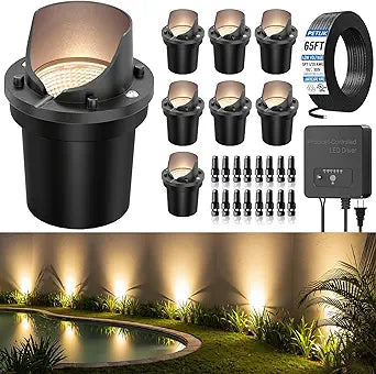 All-in-One Low Voltage Landscape Lighting 12W LED Well Lights IP67 Outdoor In-Ground Lights Waterproof with Transformer, 2700K Warm White Pathway Lighting for Yard Garden, 8 Pack