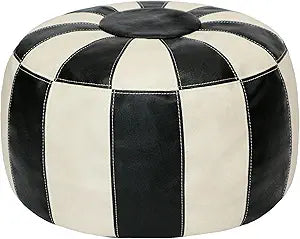 Thgonwid Unstuffed Moroccan Ottoman Pouf Cover, Ottoman Footstool Storage Solution, Bean Bag Chair, Foot Rest, Multi-Black&White