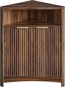 CHOEZON Corner Cabinet, Corner Storage with Fluted Panels and Adjustable Shelf, Modern Floor Cabinets for Small Spaces, Bathroom, Living Room, Kitchen, Walnut MCW23HT