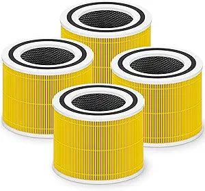 Core 300 Pet Care Replacement Filter for LEVOIT Core 300 Core 300-P Core 300S Vortex Air Air Purifier, 3-in-1 High-Efficiency Activated Carbon, Core 300-RF-PA, 4 Pack, Yellow