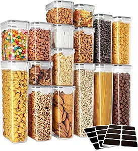 MR.SIGA 16 Pack Airtight Food Storage Container Set, BPA Free Kitchen Pantry Organization, Kitchen Canisters for Cereal, Spaghetti, includes 24 Reusable Sticker Labels