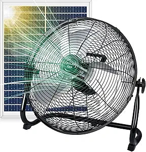DBF 18" Solar Powered Fan - Large Battery Rechargeable Outdoor Floor Fan with 30W Solar Panel, 12 Speeds, Tilt Head, High Velocity Cordless Portable Industrial Fans for Outside Home Camping Greenhouse