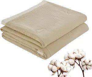 100% Cotton Muslin Blanket for Bed, Multi-Layer Gauze Summer Quilt with Natural Cotton Filling, Soft Breathable Healthy Cotton Throws for Sofa, Twin Queen Size, Brown