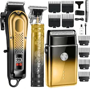 3-in-1 Hair Clippers for Men, Beard Trimmer & Foil Shaver, Golden