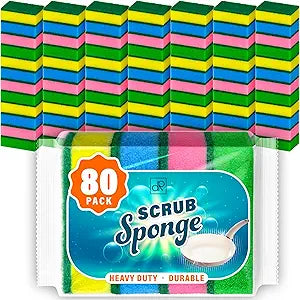DecorRack 80 Kitchen Sponges, Heavy Duty Dish Sponges, Household Cleaning, Bathroom, Car Wash - Bulk Pack, Multicolor (Pack of 80)