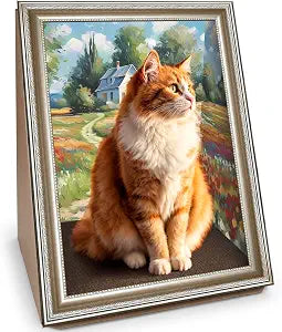 Cat Scratcher Pad, Oil Painting Furniture Saver Scratching Board, Cardboard Cat Scratcher House with Frame, Large Scratching Pad & Scratcher Bed, Cat Cardboard Scratcher for Indoor Cats
