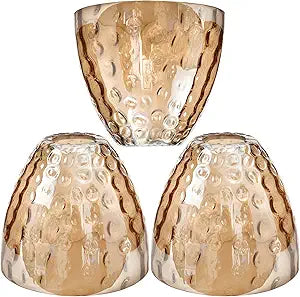 3 Pack Amber Hammered Bell Shade Glass Lamp Shade Replacement for Lighting Fixture, 5.9"W x 5"H, 1-5/8 Inch Fitter, Water Ripple Glass Globe Cover