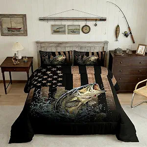 Feelyou American Flag Fishing Hunting Comforter Set Twin Size Kids Boys